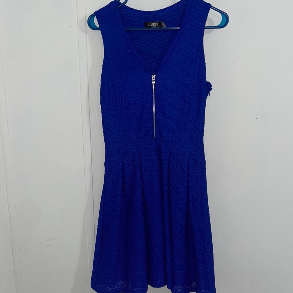Guess Blue Sleeveless V-Neck Fit and Flare Mini Dress Size 8